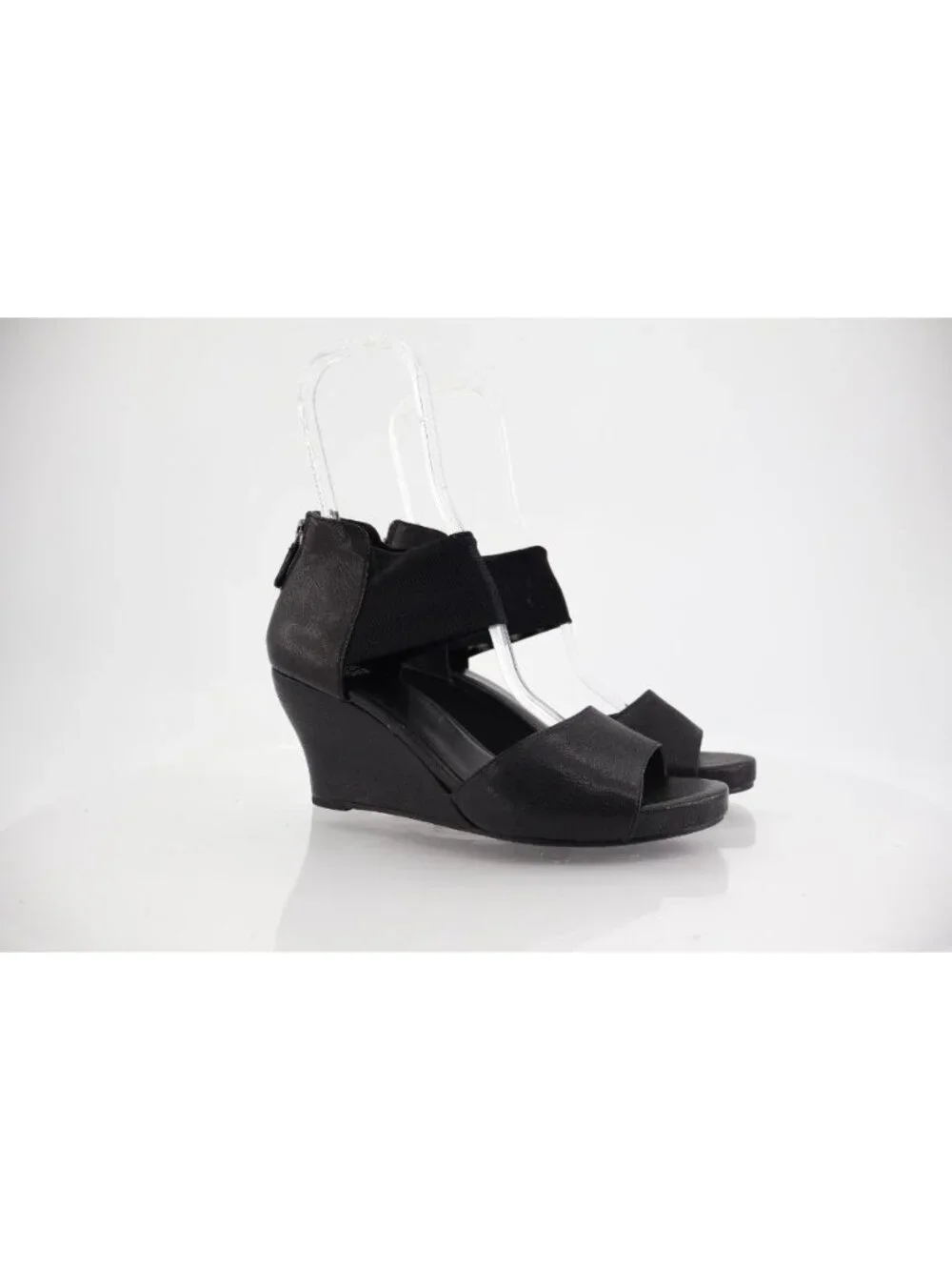Eileen Fisher Women's Corona Sandal Size 9 Black Leather Mesh Ankle Strap - Picture 1 of 12